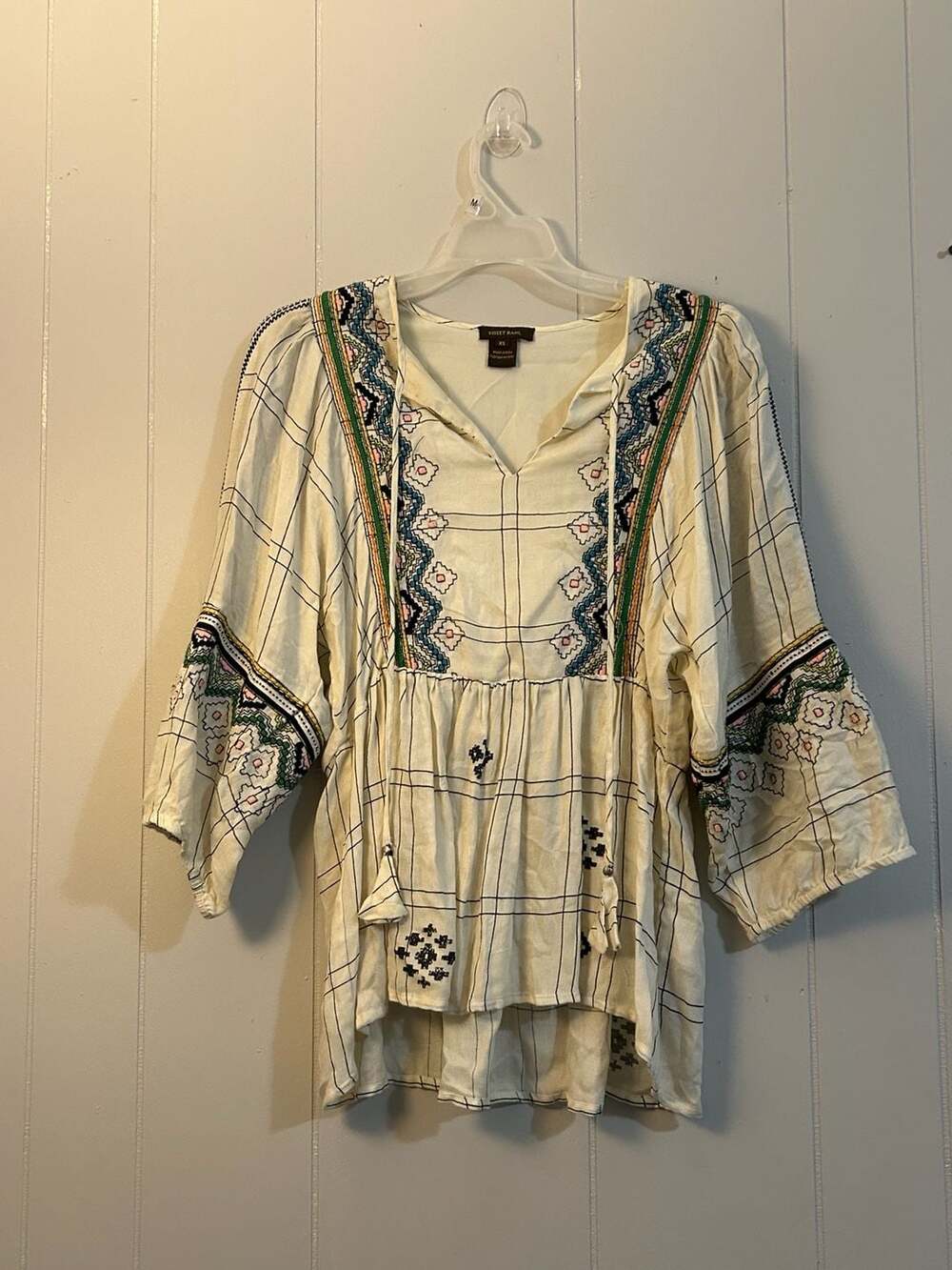 Vineet Bahl Brielle Embroidered Peasant Top Boho Blouse Size XS